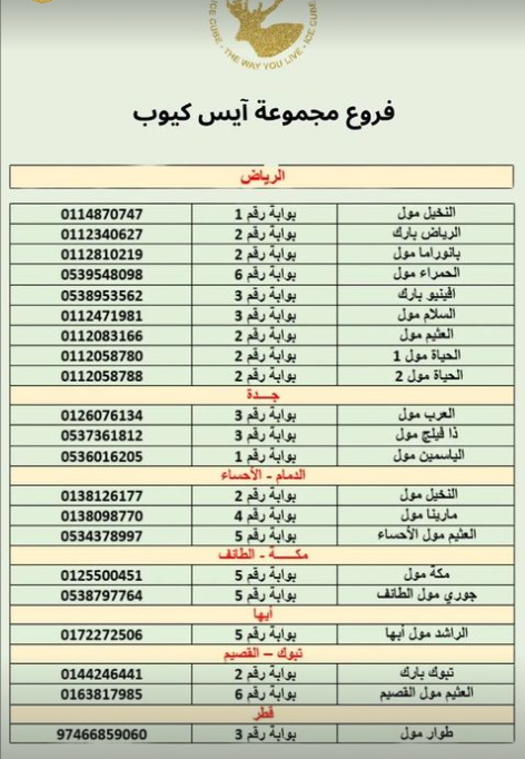 فروع ايس كيوب ICE CUBE في مولات السعودية